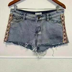 Others Follow Beaded Low Rise Denim Shorts Size 29 Blue Multicolored